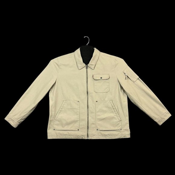 Levis Mens Full Zip Trucker Jacket Size 2XL Beige Canva Fabric Casual & Stylish